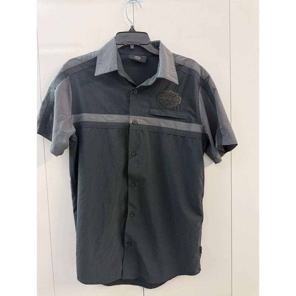 Harley-Davidson Mens Black Grey Colorblock Embroidered Button Up Shirt Small